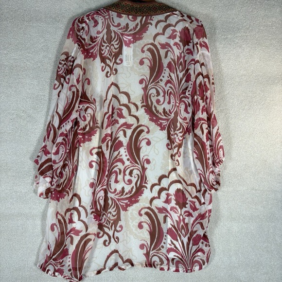 Soft Surroundings Boho White Pink Jakarta Kimono Decorative Trim Sheer Size S/M - Picture 9 of 9